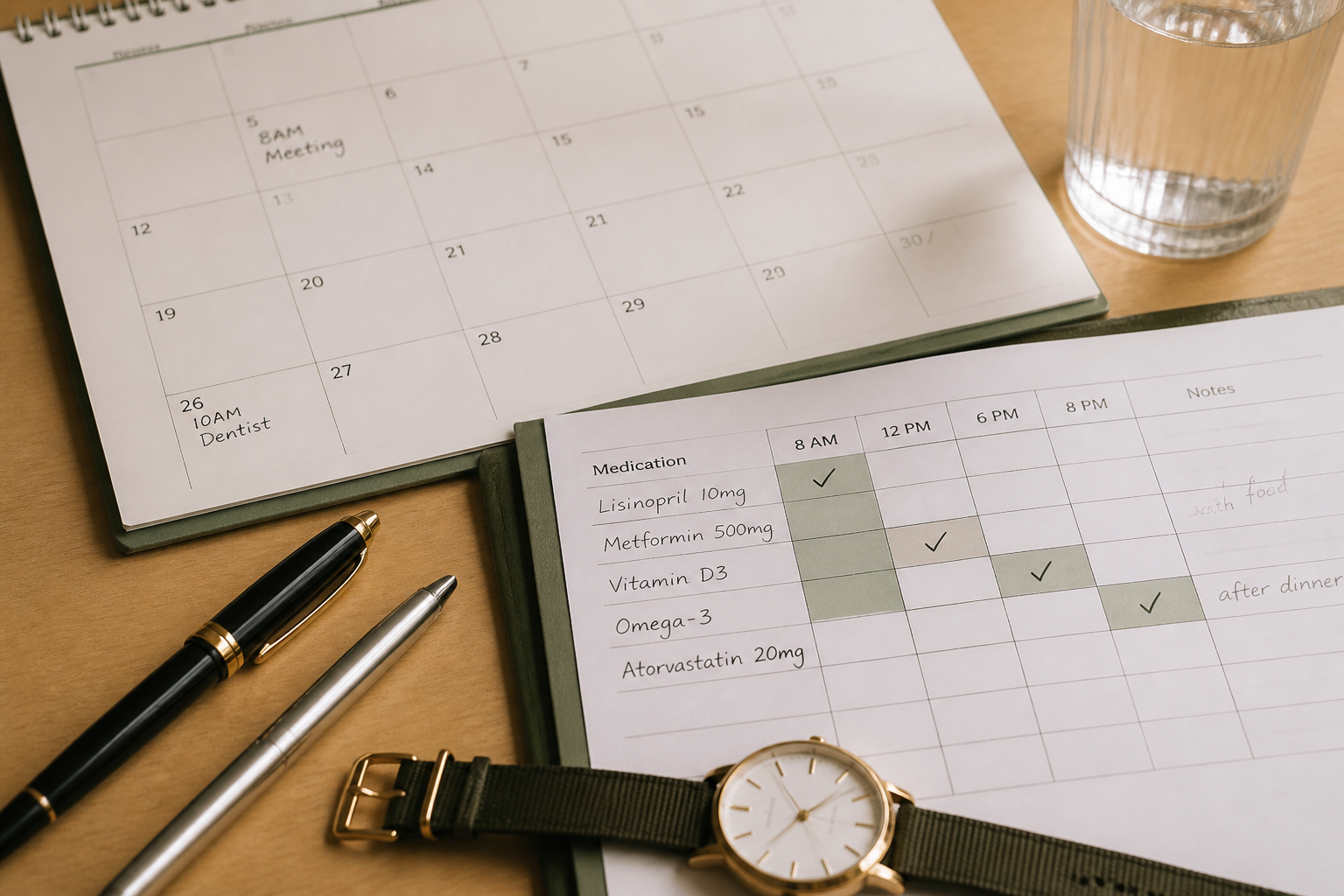 Calendar and medication schedule laid out for weekly injections, illustrating a 12-week timeline